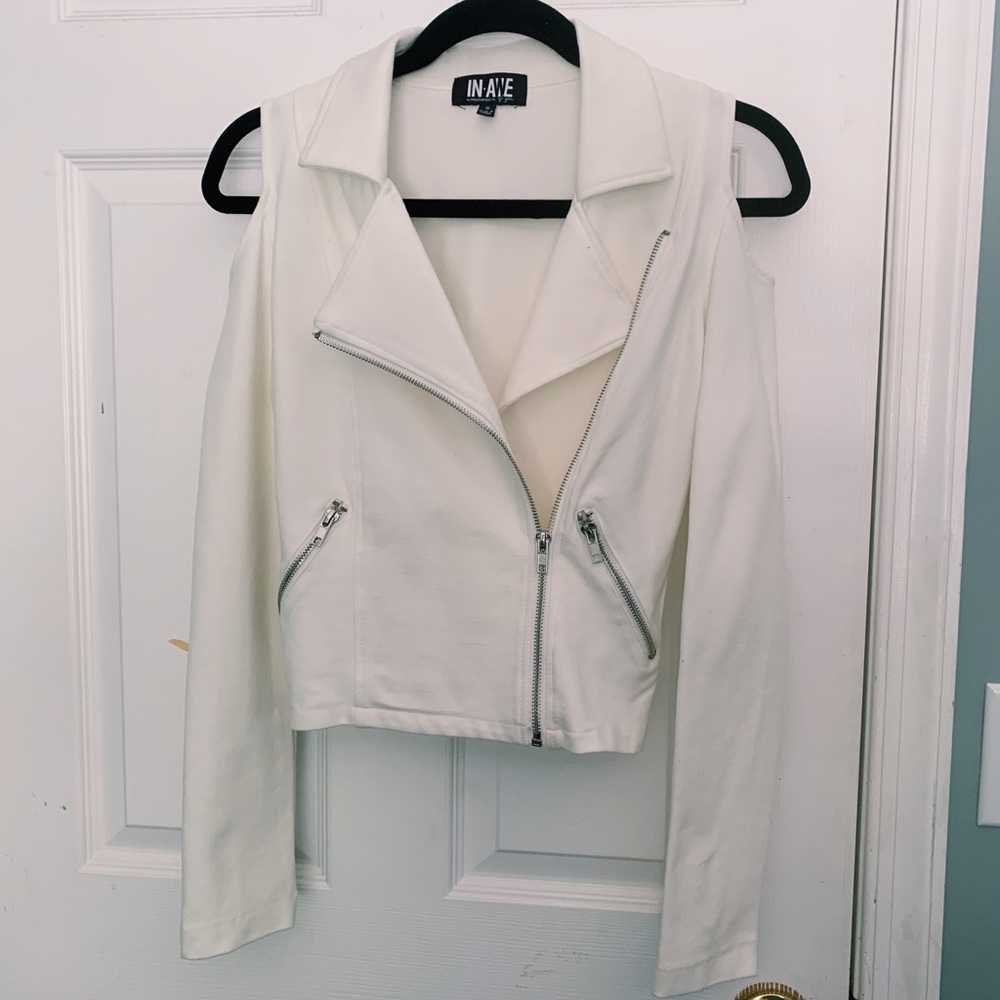 White Open Shoulder Biker Jacket